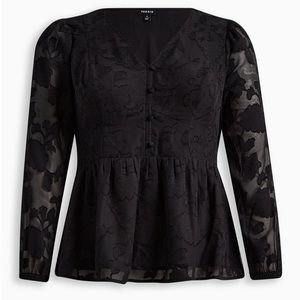 Torrid Peplum Chiffon Clip Floral Blouson Sleeve Top